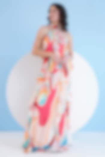 Multi-Colored Chiffon Frilled Maxi Dress by Mandira Wirk