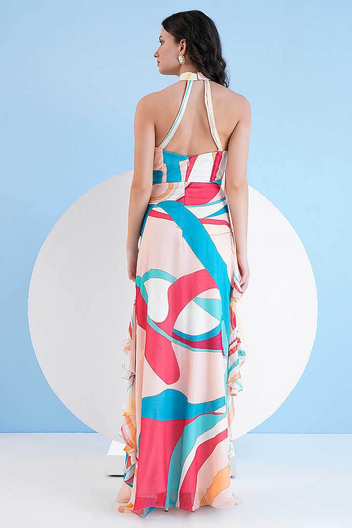 Multi-Colored Chiffon Frilled Maxi Dress by Mandira Wirk at