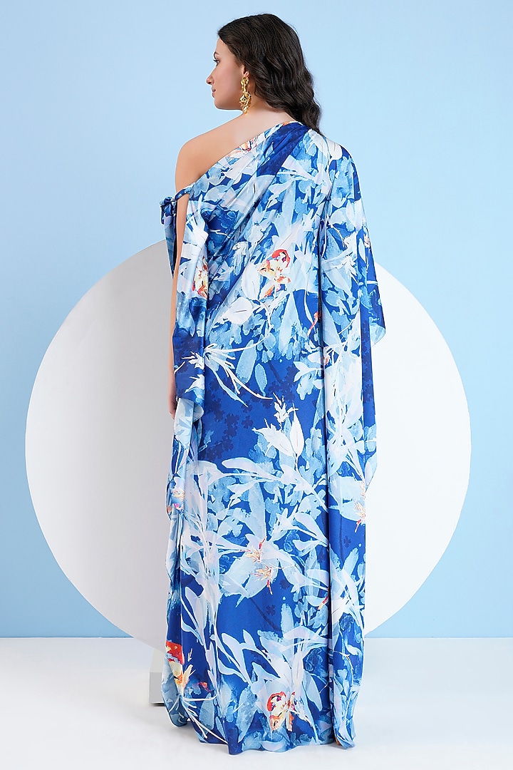 Blue Satin Printed Kaftan by Mandira Wirk - Resort at Pernia's Pop Up Shop