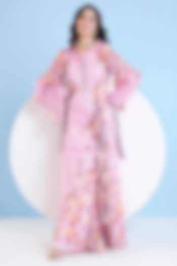 Pink Chiffon Printed Maxi Dress by Mandira Wirk