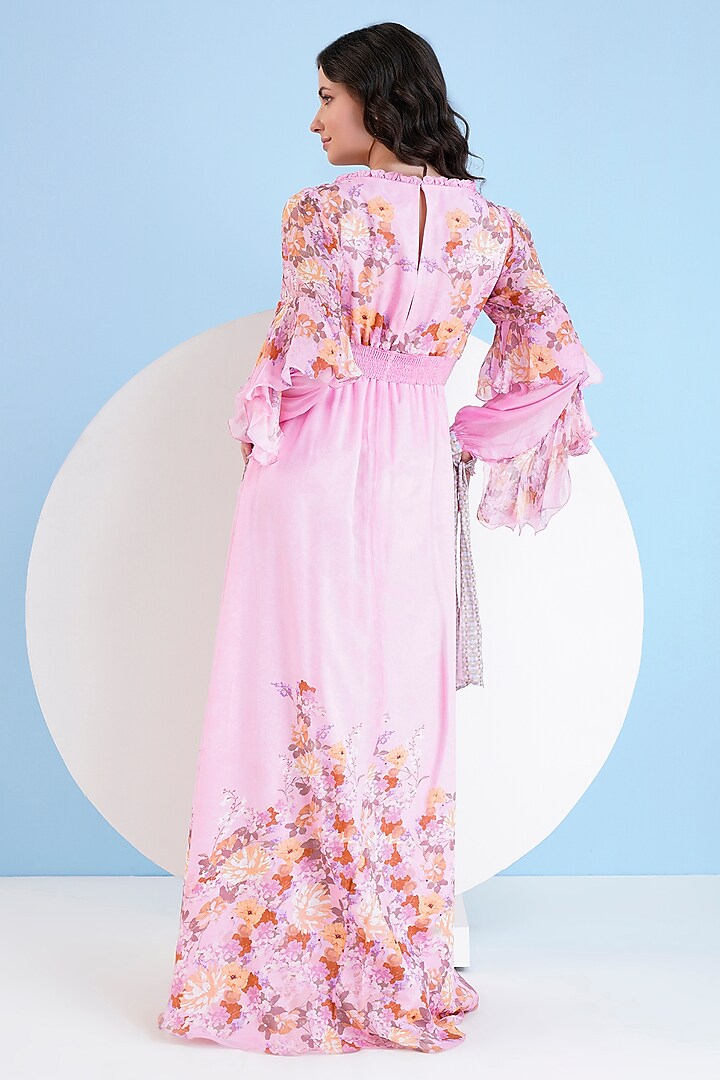 Pink Chiffon Printed Maxi Vacation Dress by Mandira Wirk - Resort at Pernia's Pop Up Shop