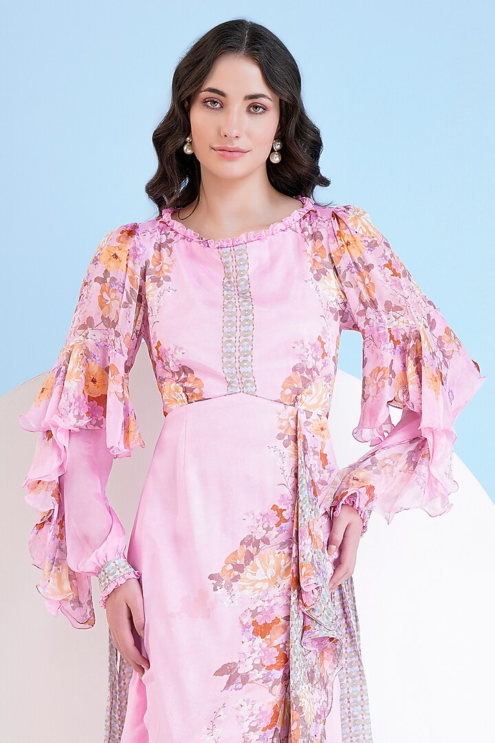 Pink Chiffon Printed Maxi Vacation Dress by Mandira Wirk - Resort at Pernia's Pop Up Shop