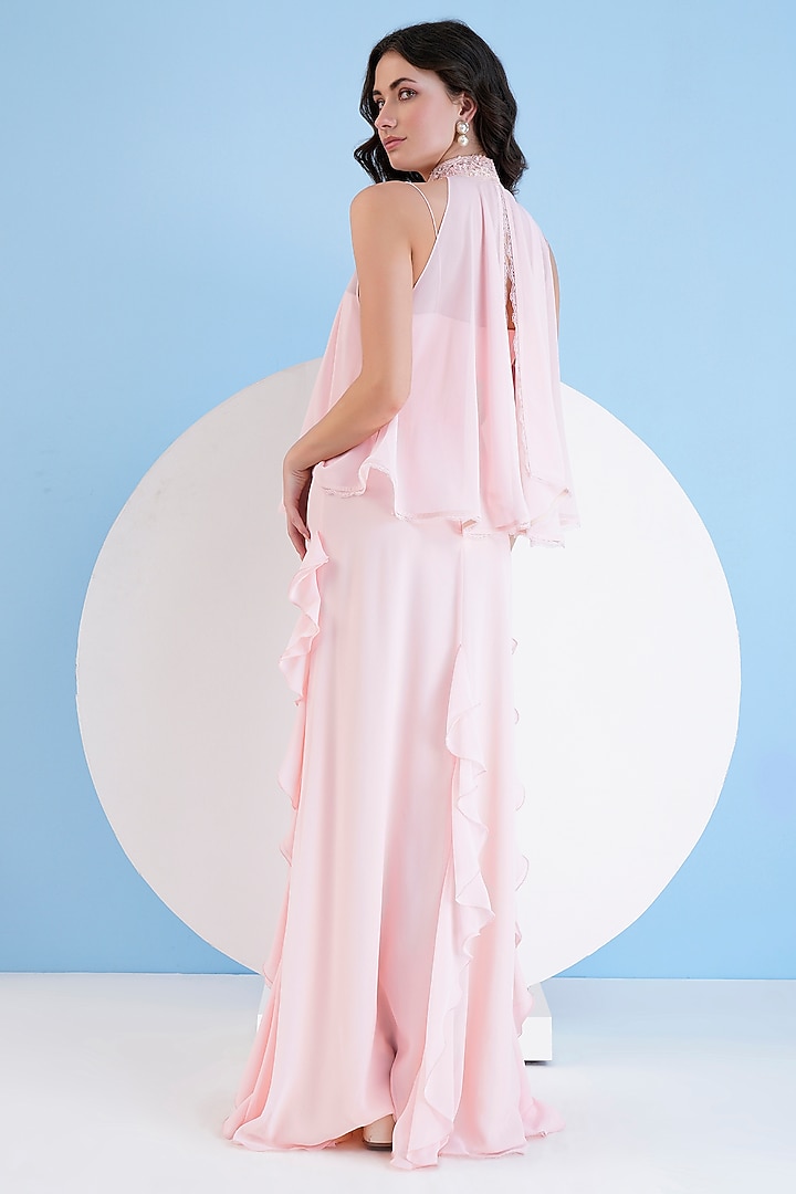 Pink Viscose Georgette Jacket Maxi Vacation Dress by Mandira Wirk - Resort at Pernia's Pop Up Shop
