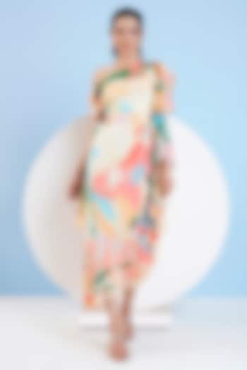 Multi-Colored Chiffon Printed One-Shoulder Maxi Dress by Mandira Wirk