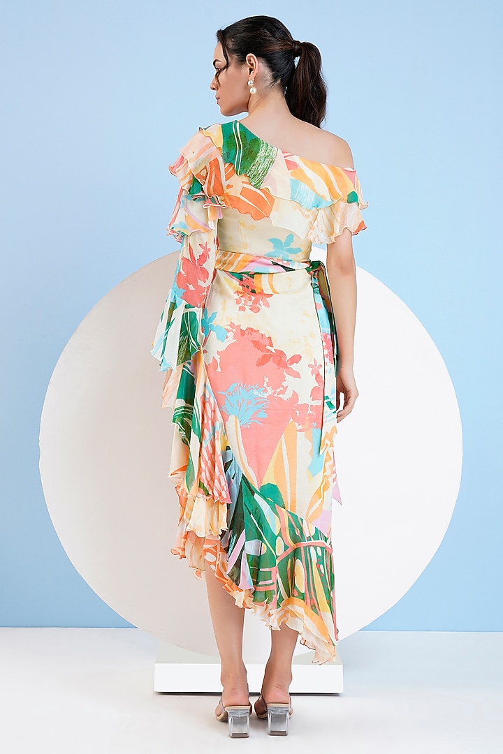 Multi-Colored Chiffon Printed One-Shoulder Maxi Vacation Dress by Mandira Wirk - Resort at Pernia's Pop Up Shop