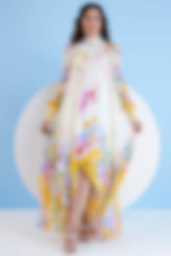 Multi-Colored Chiffon Printed High-Low Dress by Mandira Wirk