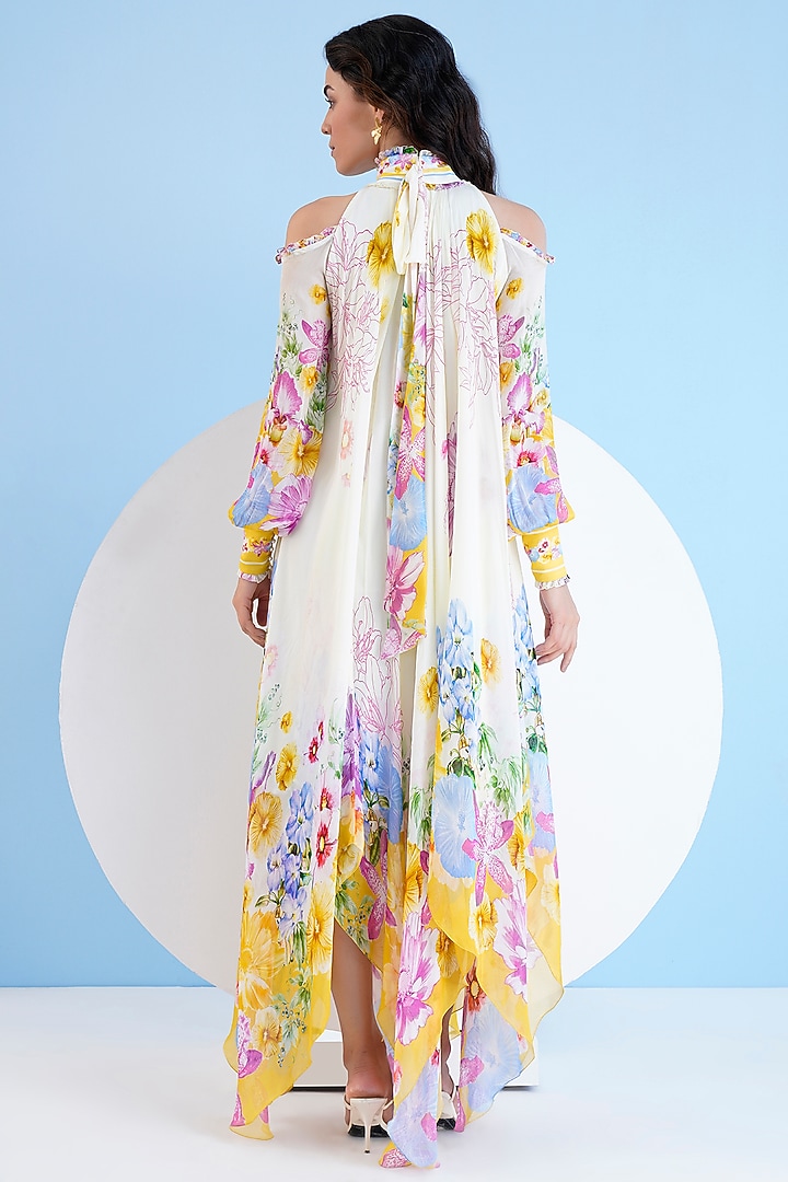 Multi-Colored Chiffon Printed High-Low Vacation Dress by Mandira Wirk - Resort at Pernia's Pop Up Shop