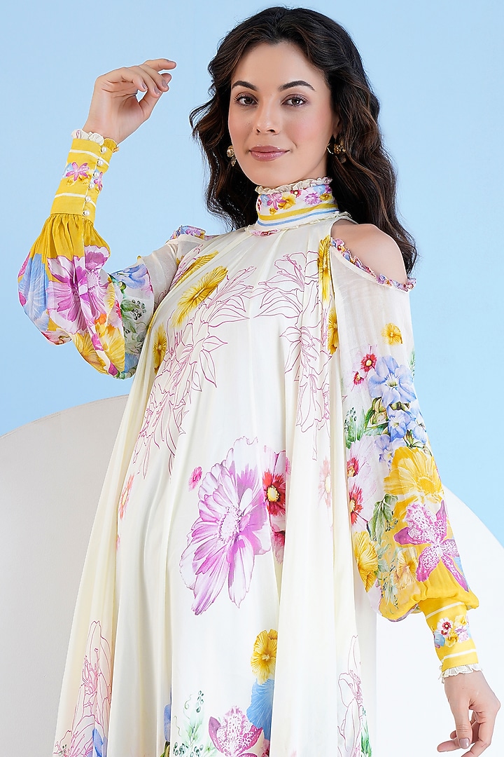 Multi-Colored Chiffon Printed High-Low Vacation Dress by Mandira Wirk - Resort at Pernia's Pop Up Shop