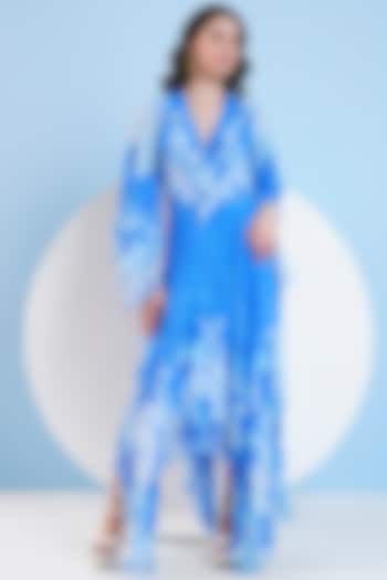 Blue Chiffon Sapphire Printed High-Low Maxi Dress by Mandira Wirk