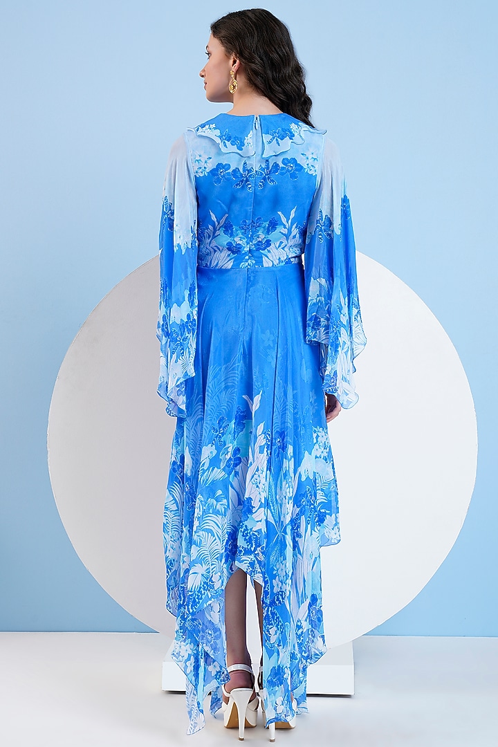 Blue Chiffon Sapphire Printed High-Low Maxi Vacation Dress by Mandira Wirk - Resort at Pernia's Pop Up Shop