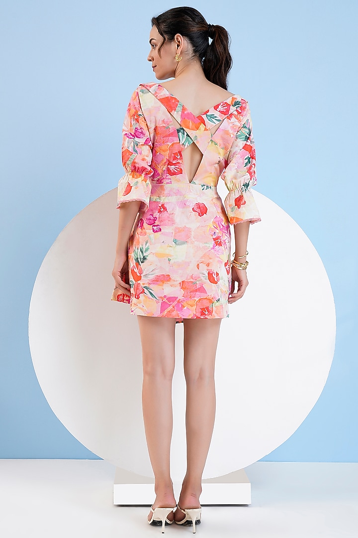Multi-Colored Cotton Poplin Printed Cut-Out Mini Vacation Dress by Mandira Wirk - Resort at Pernia's Pop Up Shop