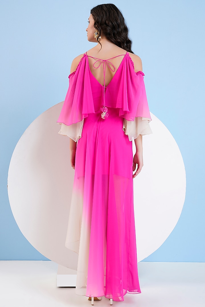 Pink Ombre Georgette Cut-Out High-Low Maxi Vacation Dress by Mandira Wirk - Resort at Pernia's Pop Up Shop