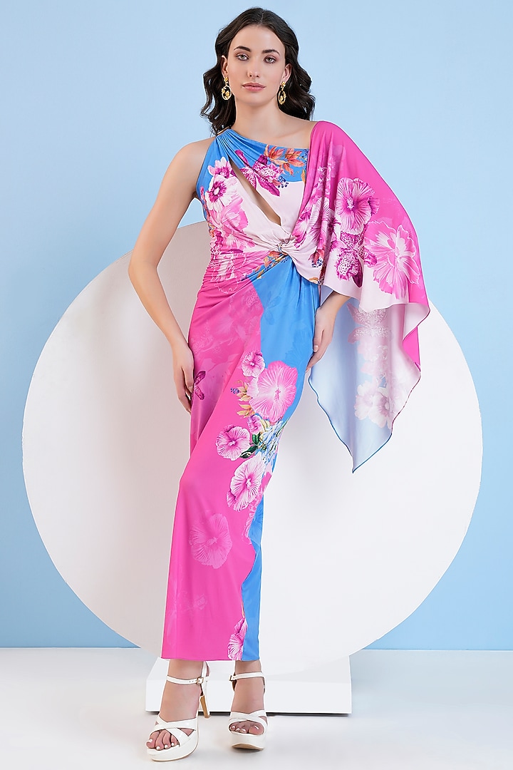 Pink & Blue Jersey Maxi Vacation Dress by Mandira Wirk - Resort at Pernia's Pop Up Shop