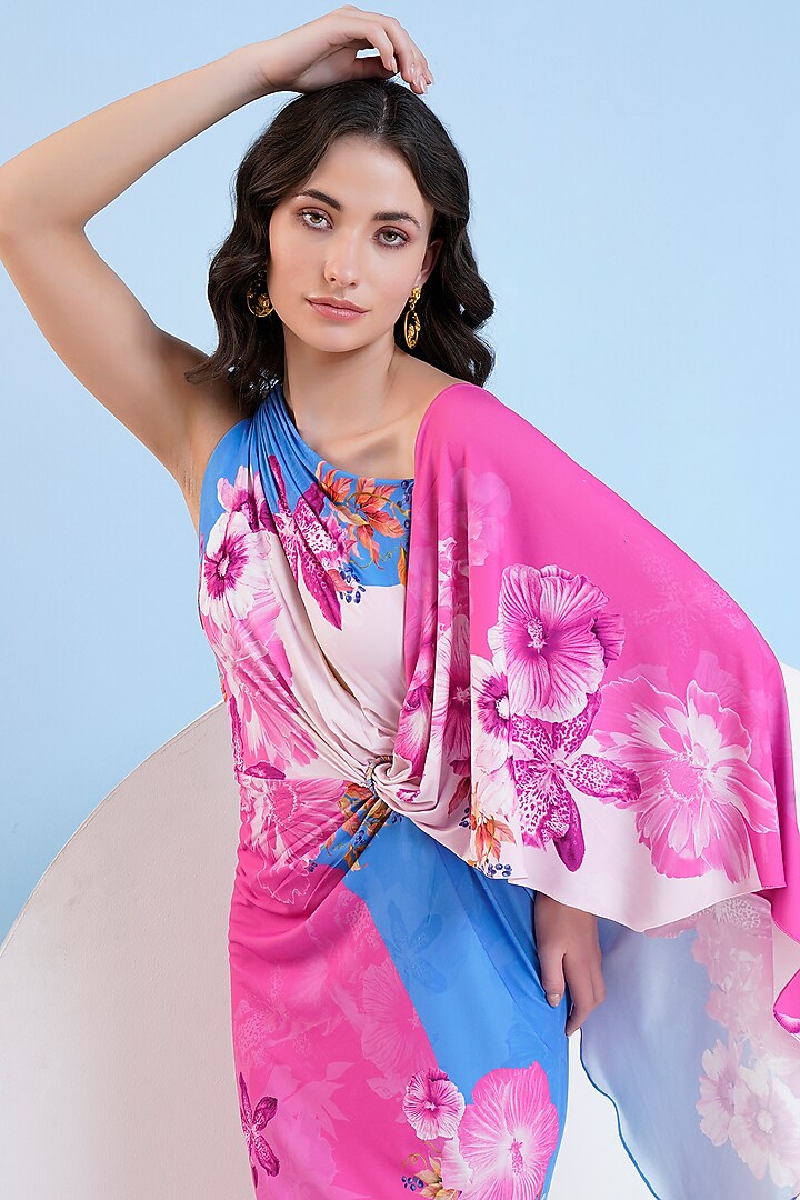 Pink & Blue Jersey Maxi Vacation Dress by Mandira Wirk - Resort at Pernia's Pop Up Shop