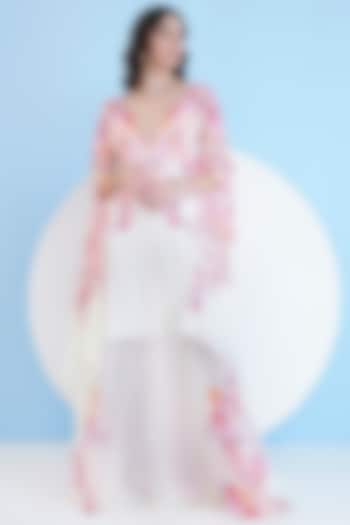 Ivory Chiffon Printed Kaftan by Mandira Wirk at Pernia's Pop Up Shop