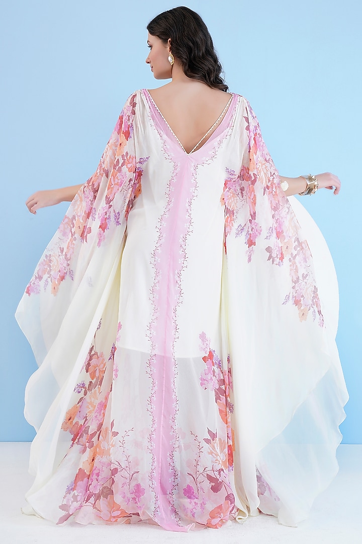 Ivory Chiffon Printed Kaftan by Mandira Wirk - Resort at Pernia's Pop Up Shop