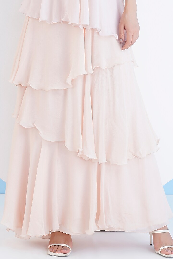 Nude Chiffon Embroidered Tiered Maxi Vacation Dress by Mandira Wirk - Resort at Pernia's Pop Up Shop