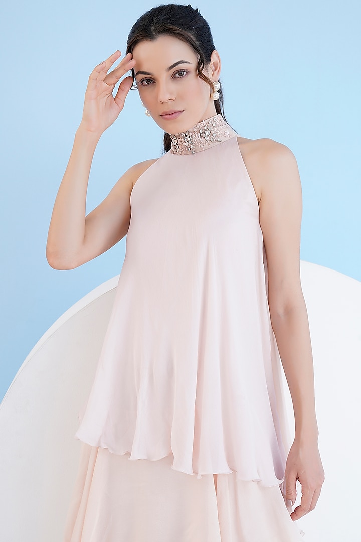 Nude Chiffon Embroidered Tiered Maxi Vacation Dress by Mandira Wirk - Resort at Pernia's Pop Up Shop
