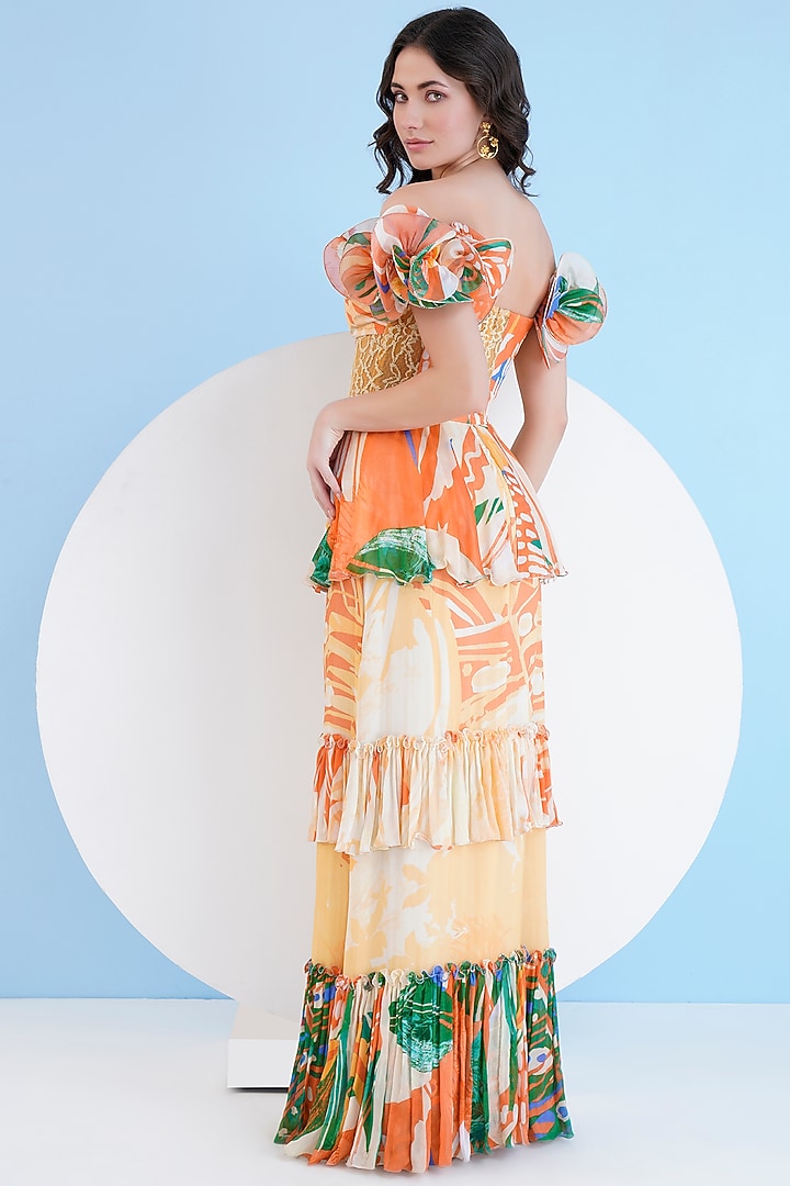 Multi-Colored Chiffon Tropical Printed Tiered Maxi Cocktail Dress by Mandira Wirk - Resort at Pernia's Pop Up Shop