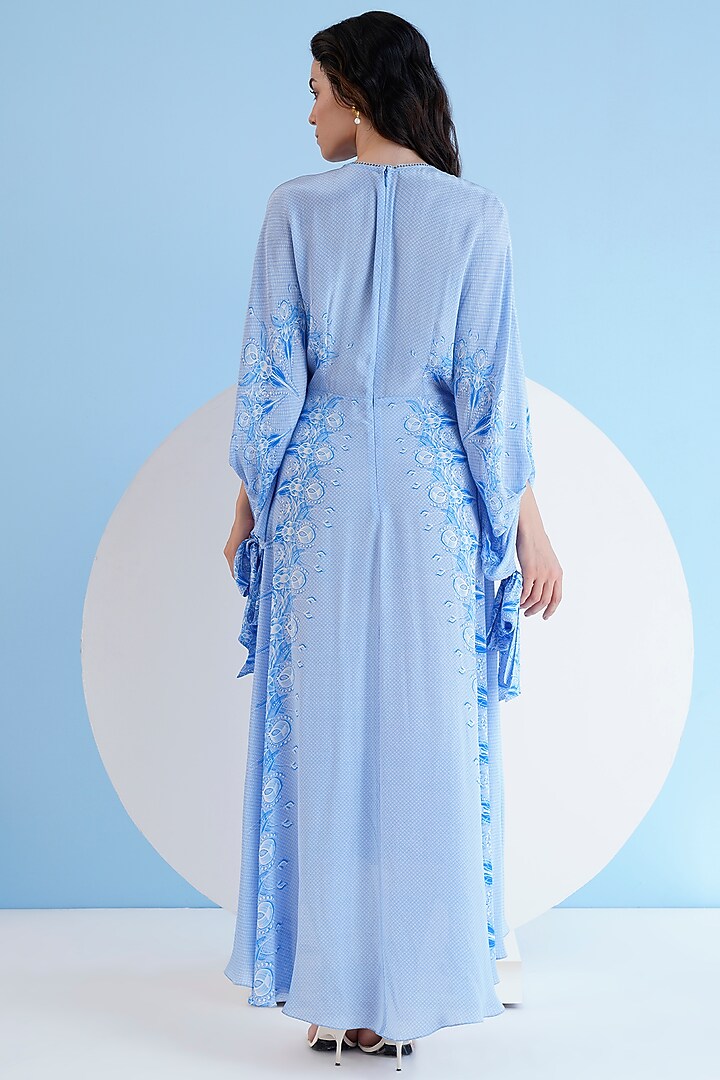 Blue Viscose Crepe Printed High-Low Maxi Vacation Dress by Mandira Wirk - Resort at Pernia's Pop Up Shop