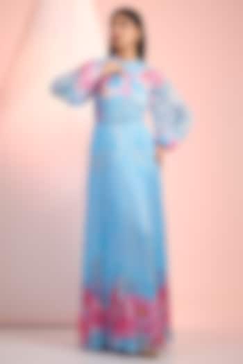 Sky Blue Chiffon Printed Maxi Vacation Dress by Mandira Wirk - Resort at Pernia's Pop Up Shop