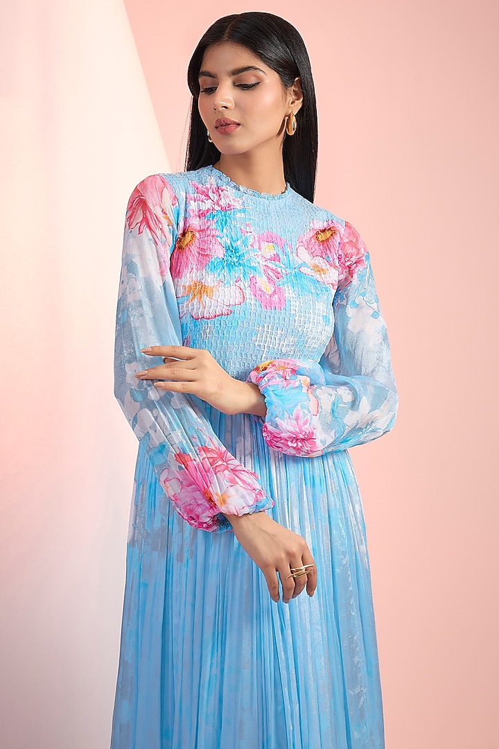 princess polly baby blue dress Men Blue Resort Collar Floral Print Short Sleeve Shirt main image 1