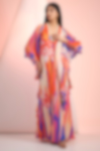 Red & Blue Chiffon Printed Maxi Vacation Dress by Mandira Wirk - Resort at Pernia's Pop Up Shop