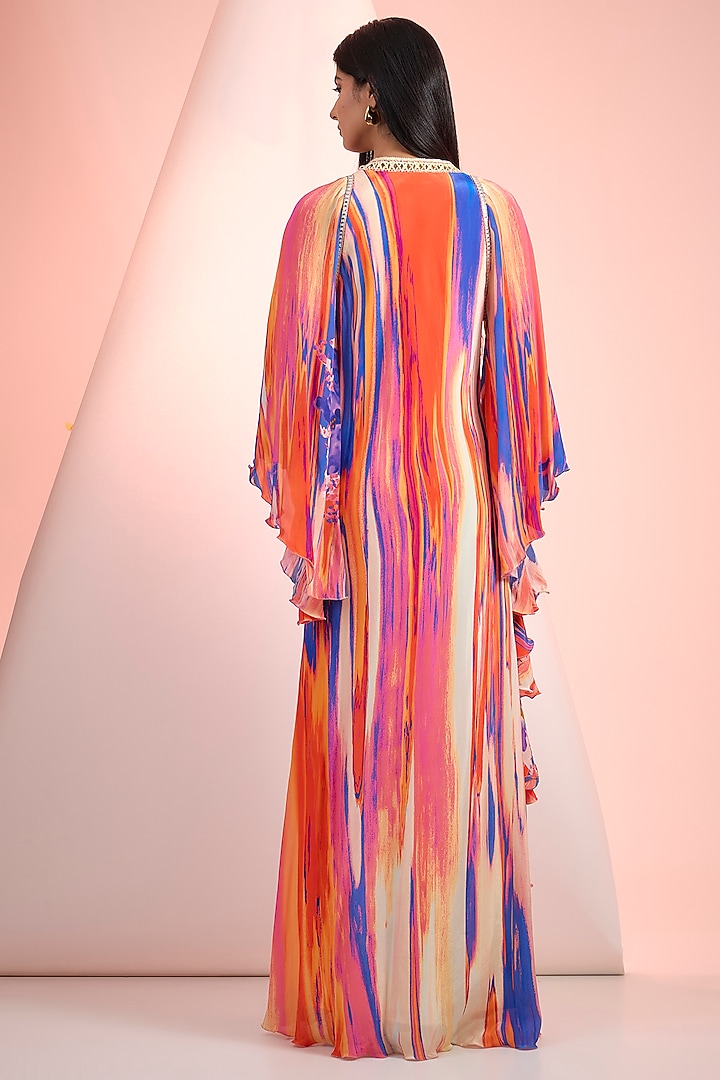Red & Blue Chiffon Printed Maxi Vacation Dress by Mandira Wirk - Resort at Pernia's Pop Up Shop