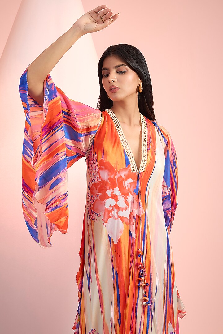 Red & Blue Chiffon Printed Maxi Vacation Dress by Mandira Wirk - Resort at Pernia's Pop Up Shop