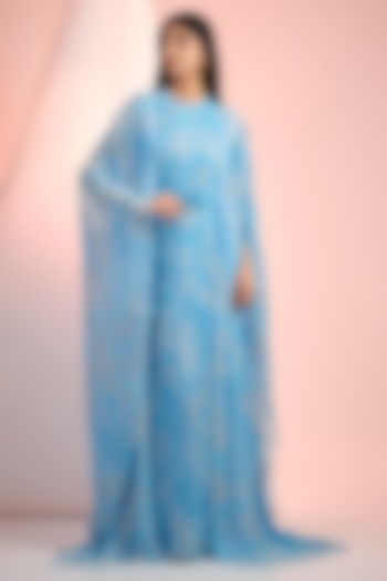 Sky Blue Chiffon Printed Maxi Vacation Dress by Mandira Wirk - Resort at Pernia's Pop Up Shop