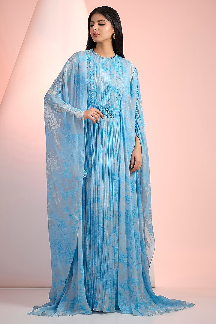 Sky Blue Chiffon Printed Maxi Vacation Dress by Mandira Wirk - Resort at Pernia's Pop Up Shop