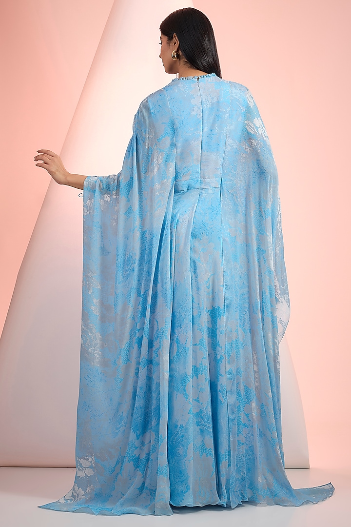 Sky Blue Chiffon Printed Maxi Cocktail Dress by Mandira Wirk - Resort at Pernia's Pop Up Shop