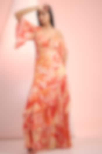Orange Chiffon Printed Asymmetrical Tiered Vacation Dress by Mandira Wirk - Resort at Pernia's Pop Up Shop