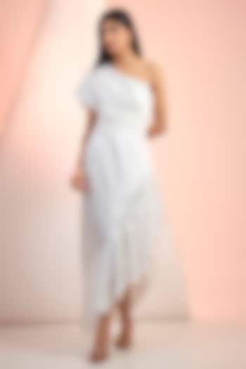 Off-White Satin One-Shoulder Vacation Dress by Mandira Wirk - Resort at Pernia's Pop Up Shop