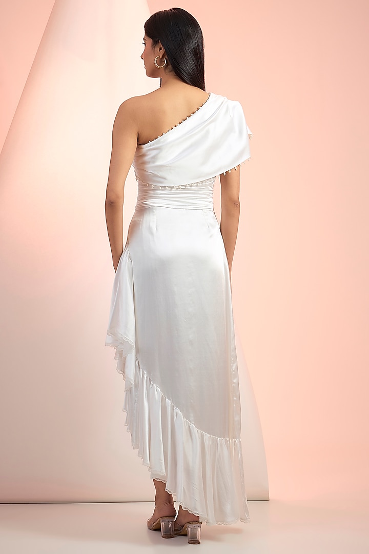 Off-White Satin One-Shoulder Vacation Dress by Mandira Wirk - Resort at Pernia's Pop Up Shop
