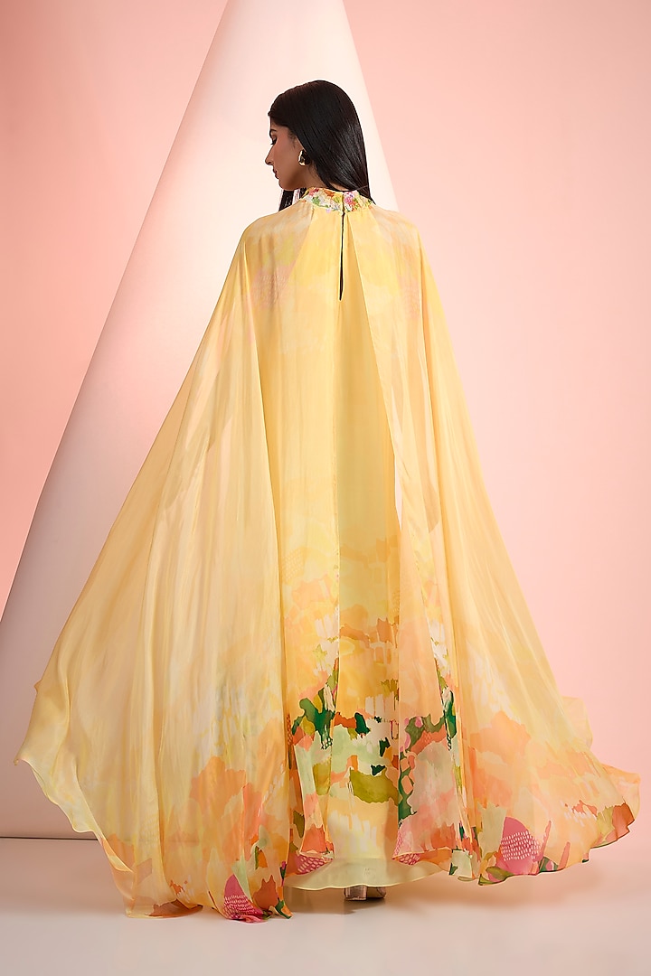 Yellow Chiffon & Crepe Printed Maxi Vacation Dress by Mandira Wirk - Resort at Pernia's Pop Up Shop