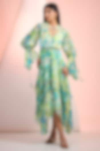 Sea Green Chiffon Printed Cocktail Dress by Mandira Wirk - Resort at Pernia's Pop Up Shop