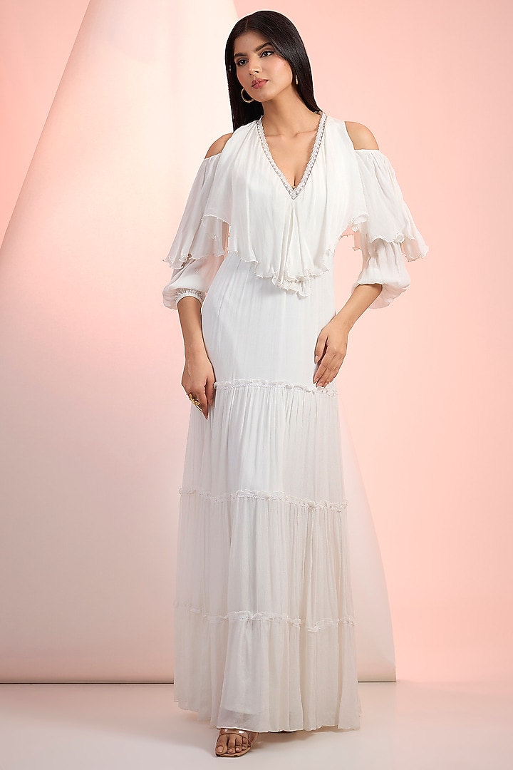 Off-White Chiffon Butterfly Vacation Dress by Mandira Wirk - Resort at Pernia's Pop Up Shop