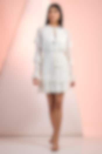 Off-White Chiffon Tiered Mini Vacation Dress by Mandira Wirk - Resort at Pernia's Pop Up Shop