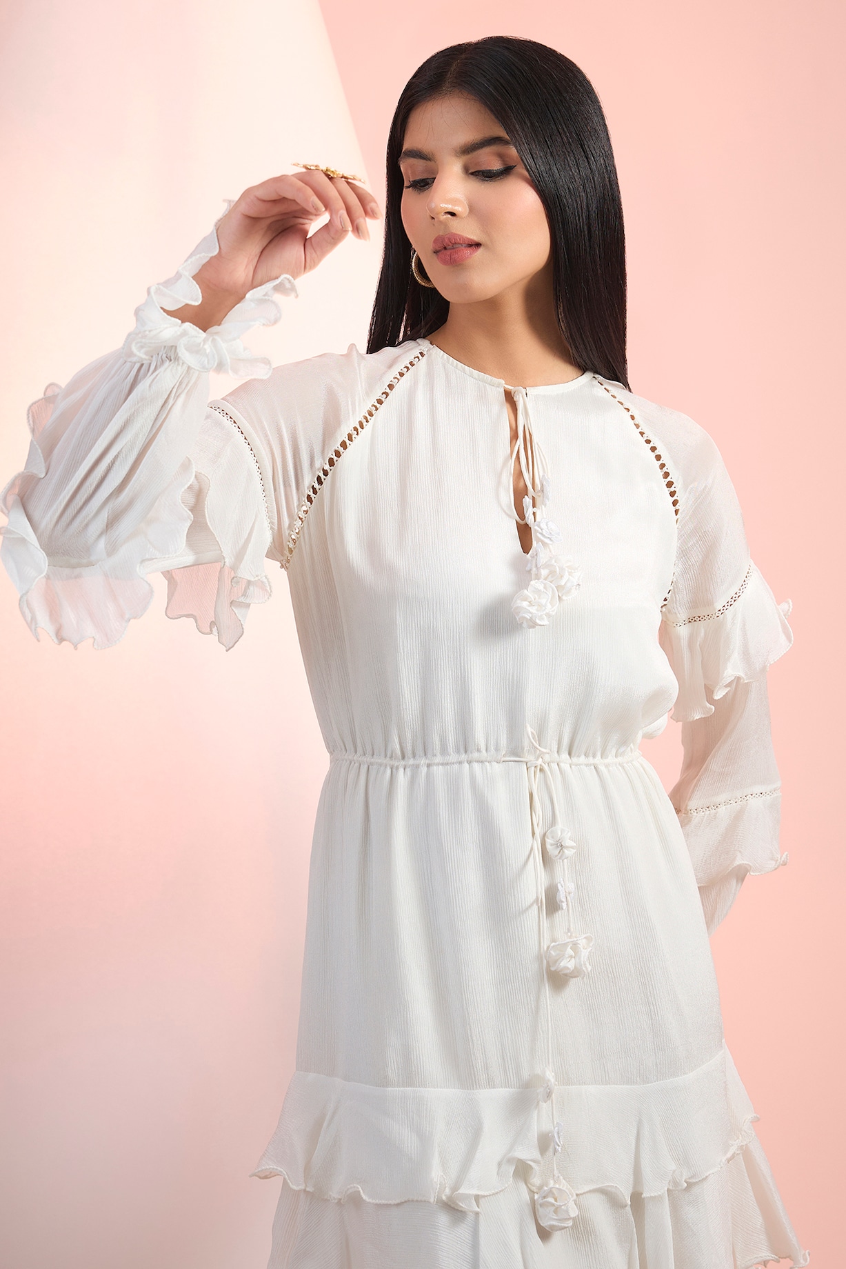 sachin and babi light blue dress ZESICA Long Sleeve Crew Neck Ruffle Tiered Chiffon Midi Dress  zesica