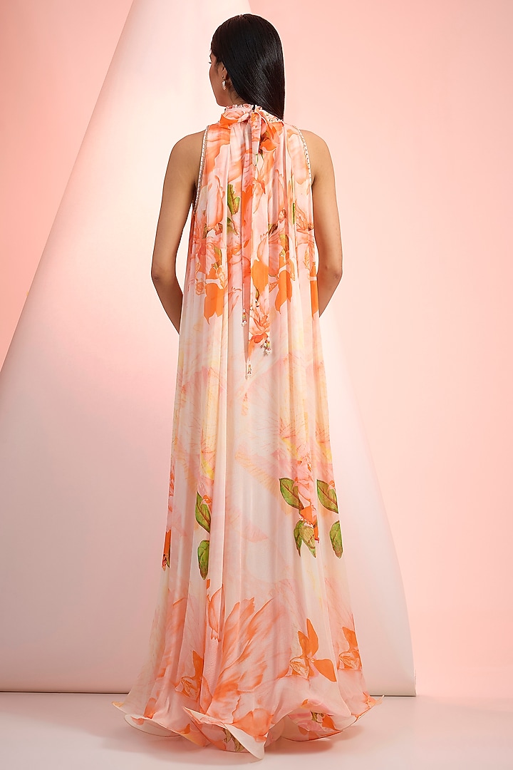 Orange Chiffon Printed Flowy Maxi Vacation Dress by Mandira Wirk - Resort at Pernia's Pop Up Shop