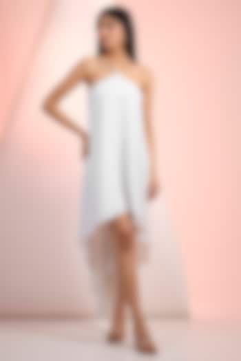 Off-White Royal Georgette Asymmetric High-Low Summer Dress by Mandira Wirk - Resort at Pernia's Pop Up Shop