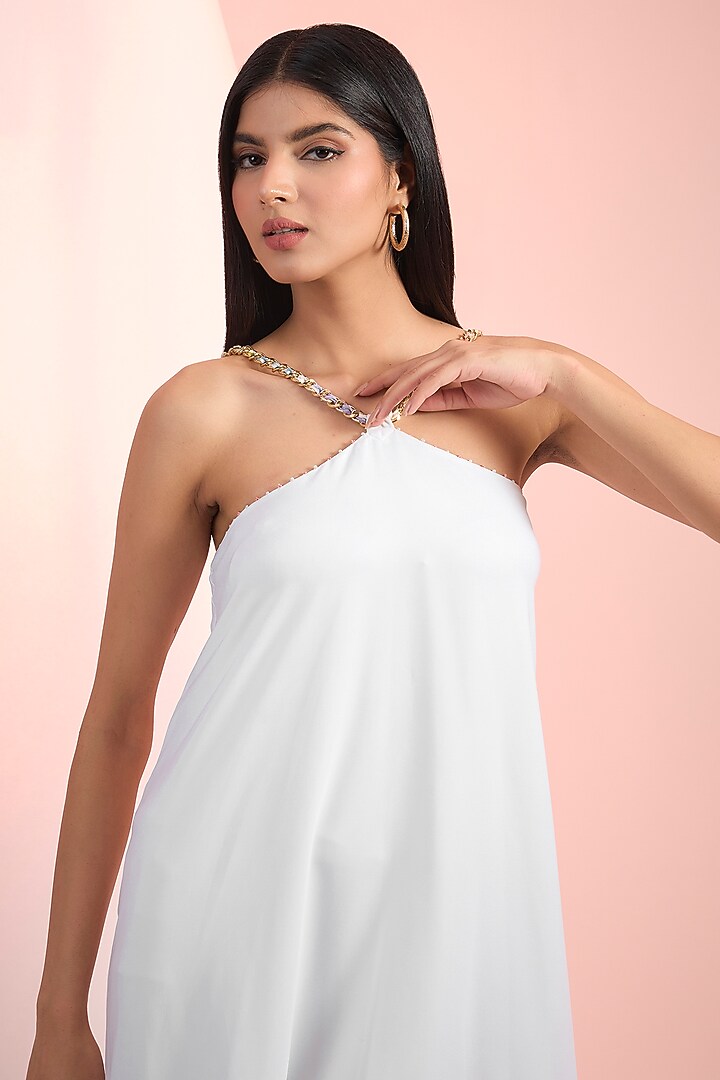Off-White Royal Georgette Asymmetric High-Low Summer Dress by Mandira Wirk - Resort at Pernia's Pop Up Shop