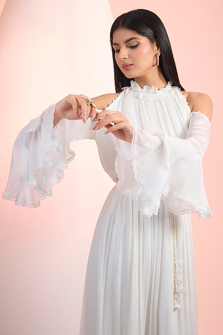 Off-White Chiffon Maxi Vacation Dress by Mandira Wirk - Resort at Pernia's Pop Up Shop