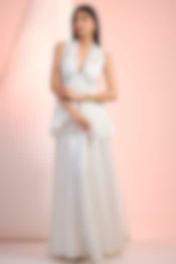 Off-White Chiffon Chantley Hand Embroidered Maxi Cocktail Dress by Mandira Wirk - Resort at Pernia's Pop Up Shop