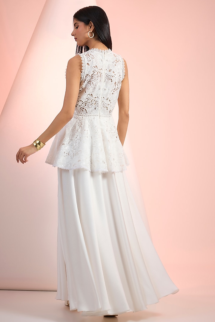 Off-White Chiffon Chantley Hand Embroidered Maxi Cocktail Dress by Mandira Wirk - Resort at Pernia's Pop Up Shop