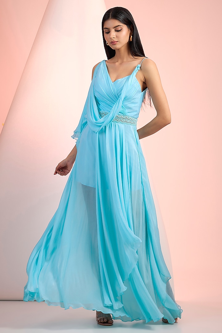 Sky Blue Chiffon Vacation Dress by Mandira Wirk - Resort at Pernia's Pop Up Shop