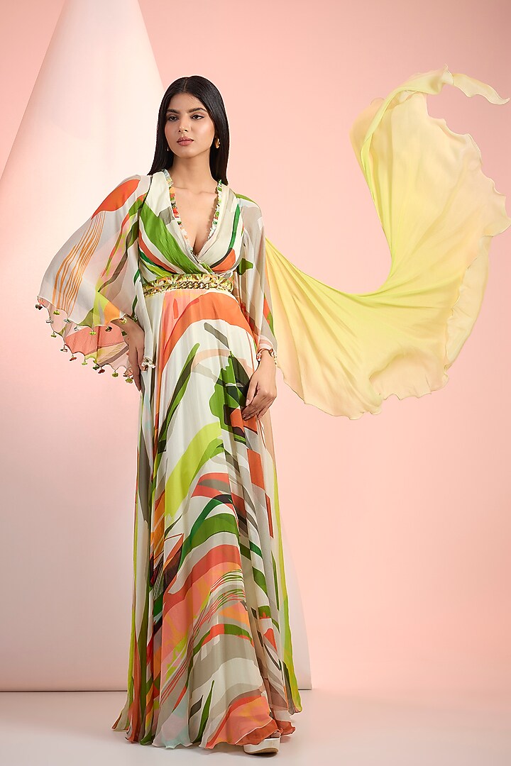 Green Chiffon Printed Maxi Vacation Dress by Mandira Wirk - Resort at Pernia's Pop Up Shop