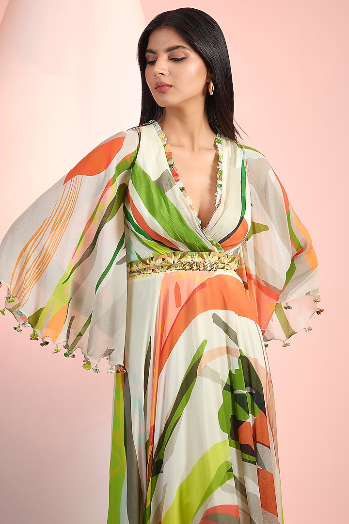 Green Chiffon Printed Maxi Vacation Dress by Mandira Wirk - Resort at Pernia's Pop Up Shop