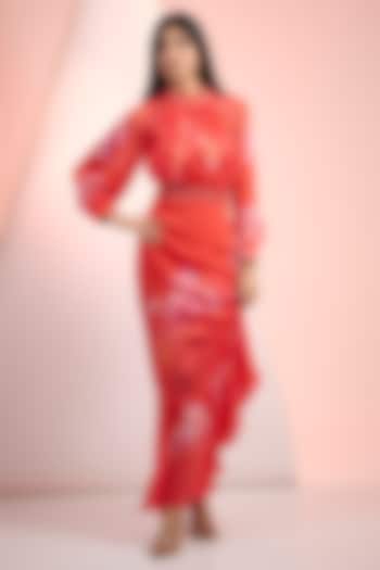 Red Crepe Printed Maxi Vacation Dress by Mandira Wirk - Resort at Pernia's Pop Up Shop